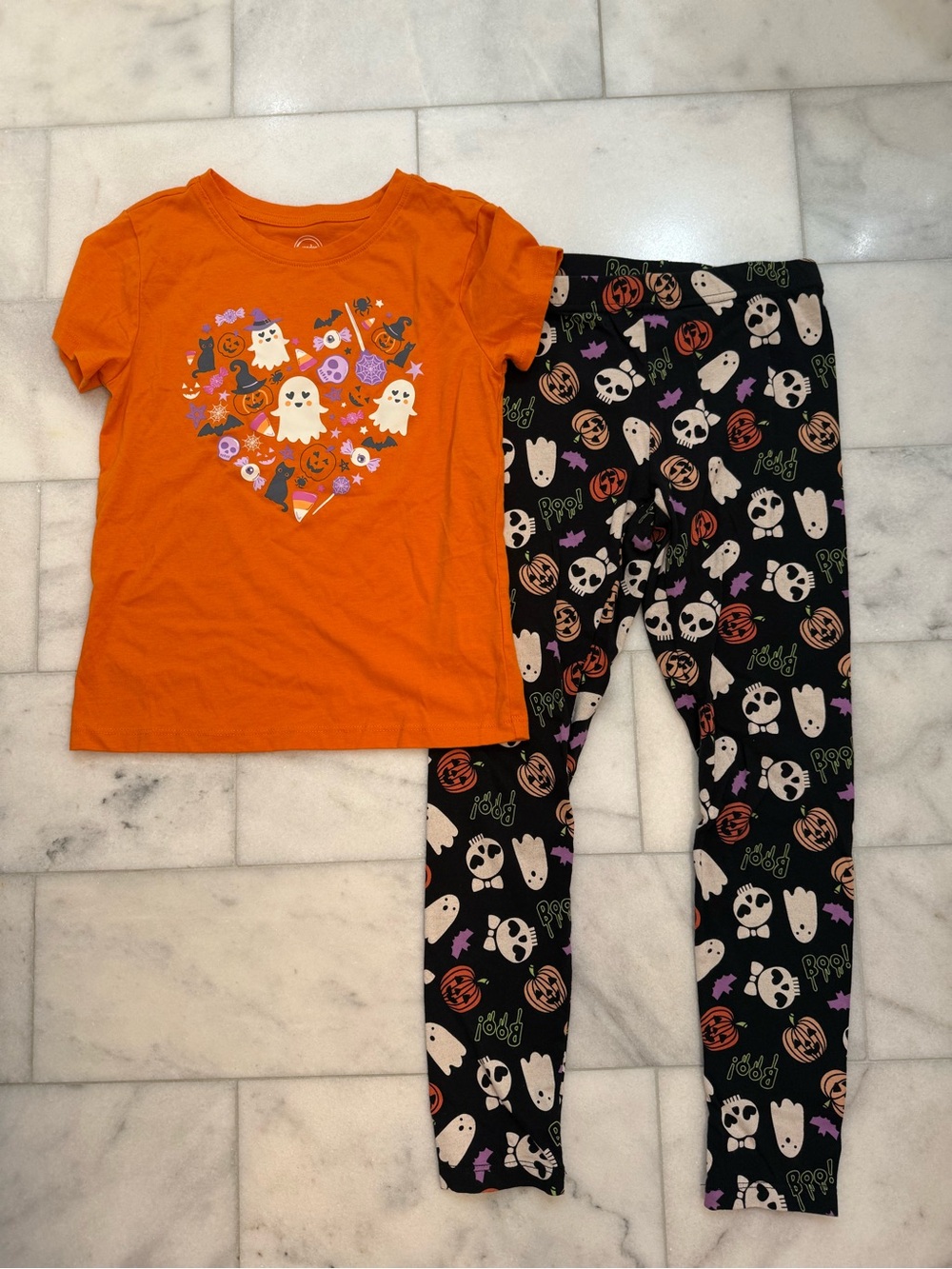wonder nation Orange Halloween Ghost Heart t shirt & Halloween Print Leggings.